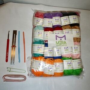 40 New Assorted Color Acrylic Yarn Skeins Mira Handcrafts 3 Needles & 2 Measures